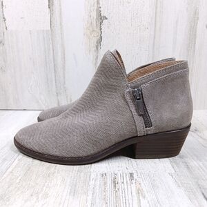 Lucky Brand Gray V-Notch Side Cut-Out Almond Toe Stacked Heel Zip-Up Boots #983